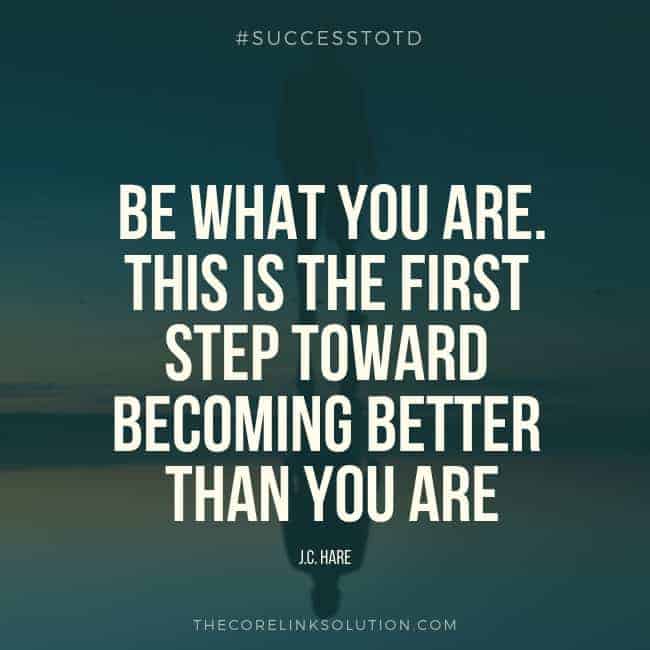 Be what you are. This is the first step toward becoming better than you are. – J.C. Hare