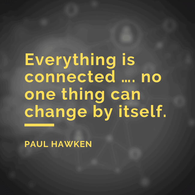 Everything is connected …. No one thing can change by itself. – Paul Hawken