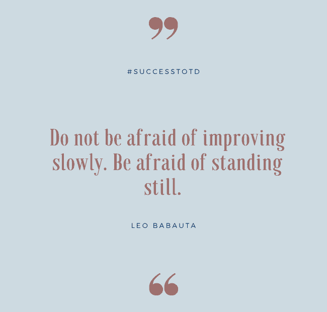 Do not be afraid of improving slowly. Be afraid of standing still. - Leo Babauta
