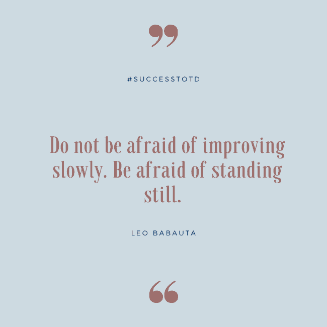 Do not be afraid of improving slowly. Be afraid of standing still. - Leo Babauta