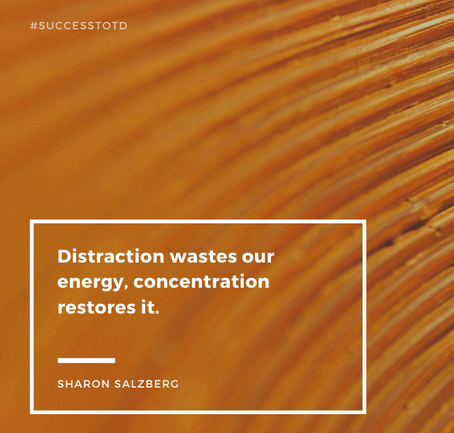 Distraction wastes our energy, concentration restores it. - Sharon Salzberg