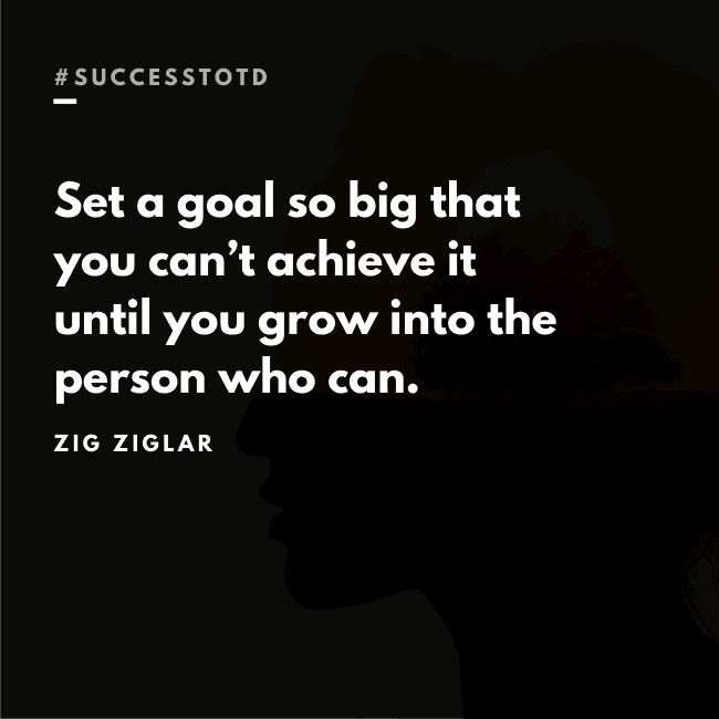 Set a goal so big that you can’t achieve it until you grow into the person who can. - Zig Ziglar