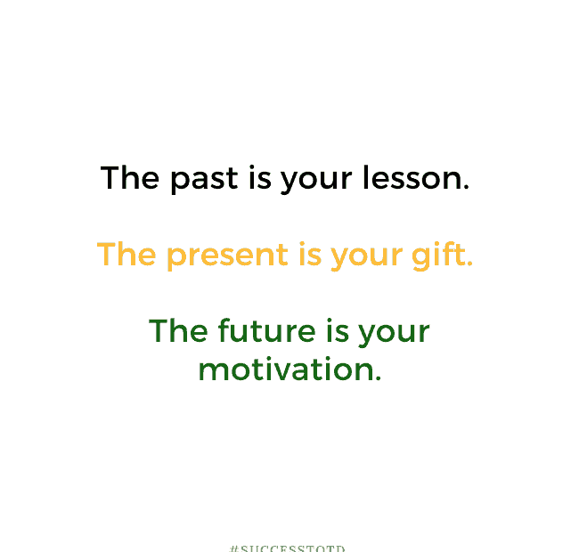 The past is your lesson. The present is your gift. The future is your motivation.